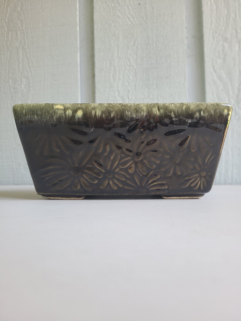 Vintage Hull Planter Dark Green Daisy MCM